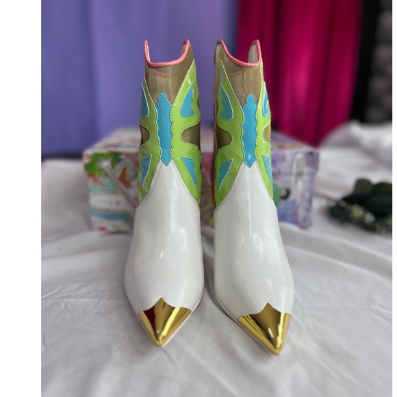 Jeffree Star Nevrtheles White Mesh Multi Butterfly Western Boots Heels Size 8M - Picture 6 of 7